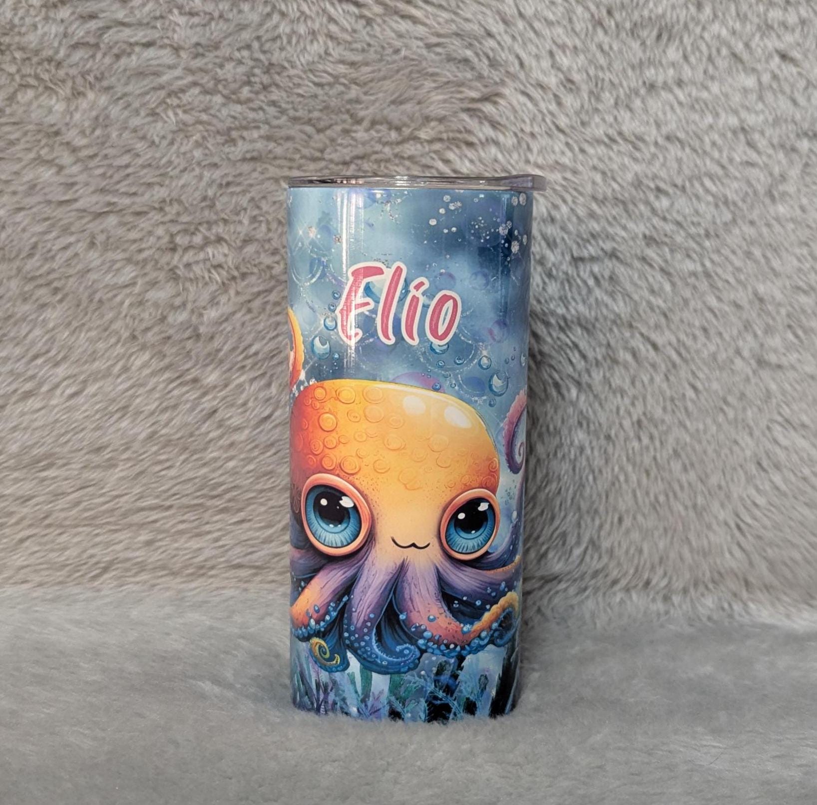 Kids Octopus Tumbler 15oz With Reusable Straw, Can Be Personalized