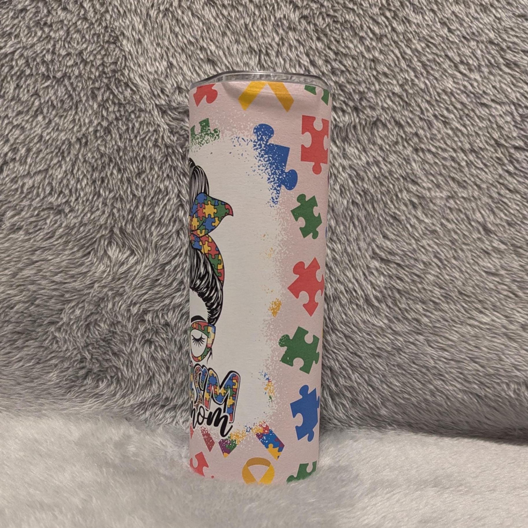 Autism Mom Tumbler 20oz With Reusable Straw, Can Be Personalized
