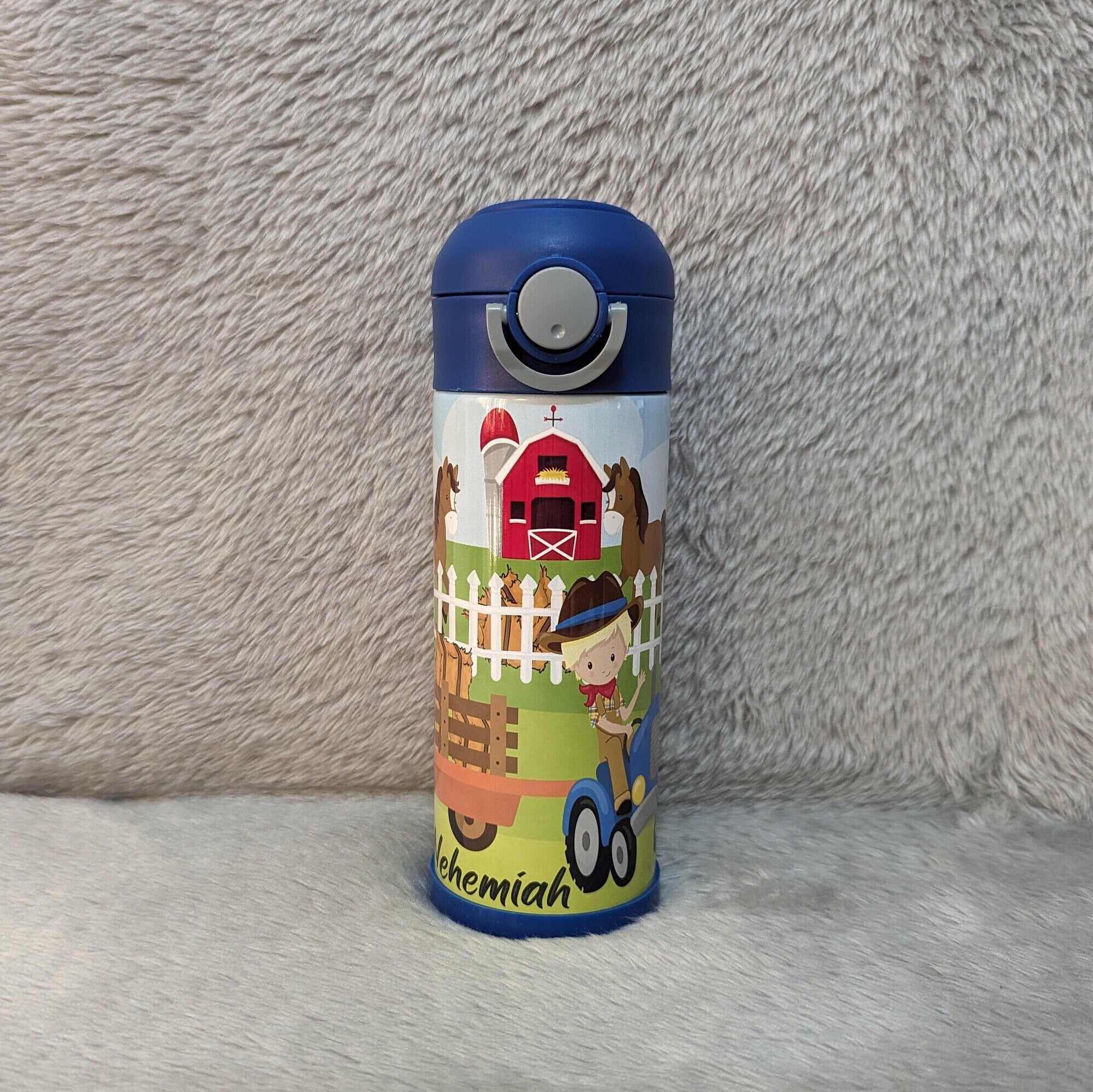 Kids Little Farmer Water Bottle 12oz With Reusable Straw Can Be Personalized