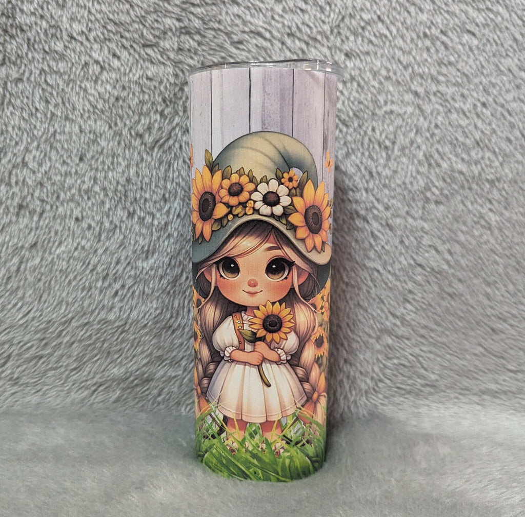 Sunflower Girl Tumbler 20oz With Reusable Straw, Can Be Personalized
