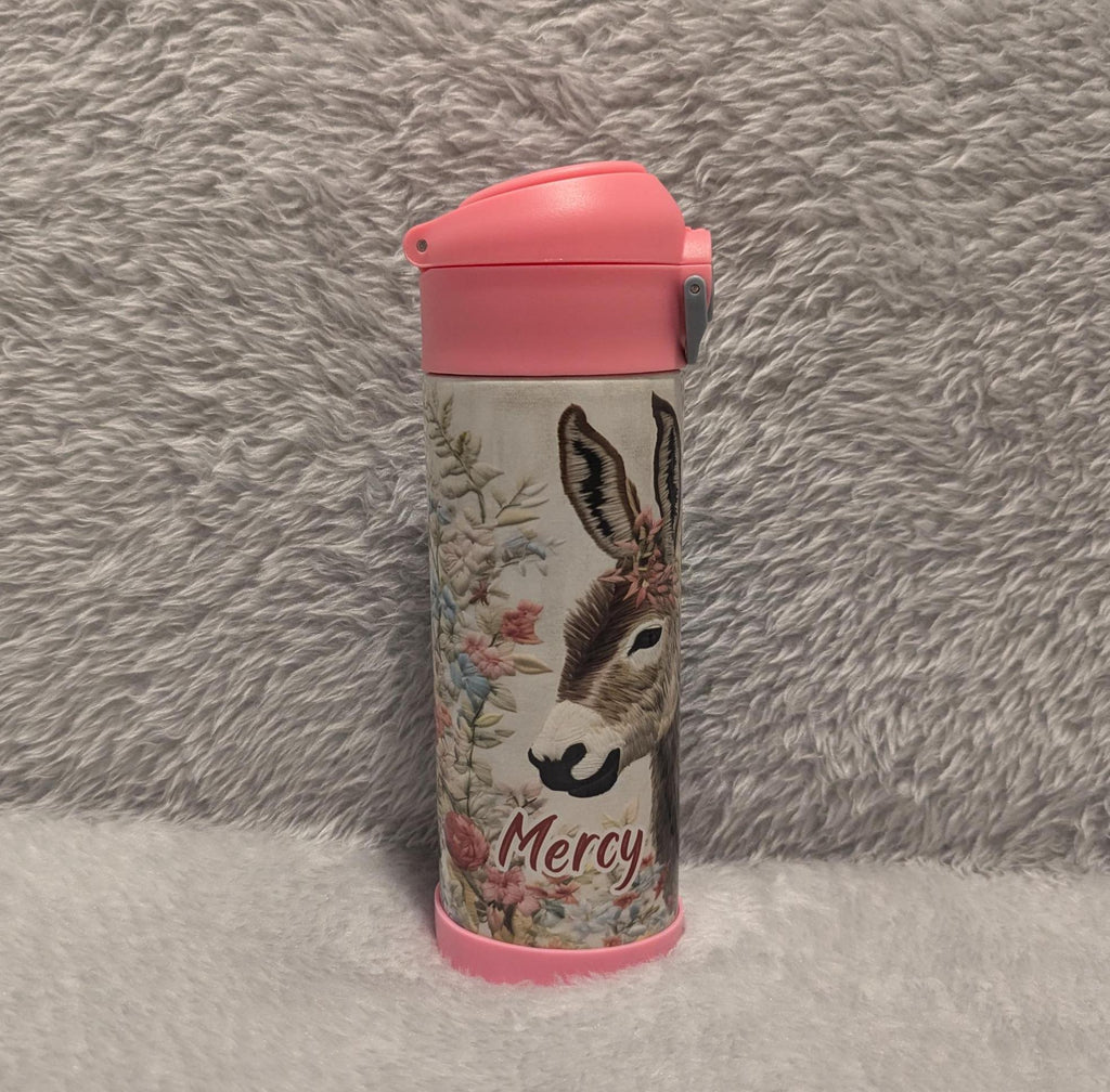 Kids Donkey Water Bottle 12oz With Reusable Straw Can Be Personalized