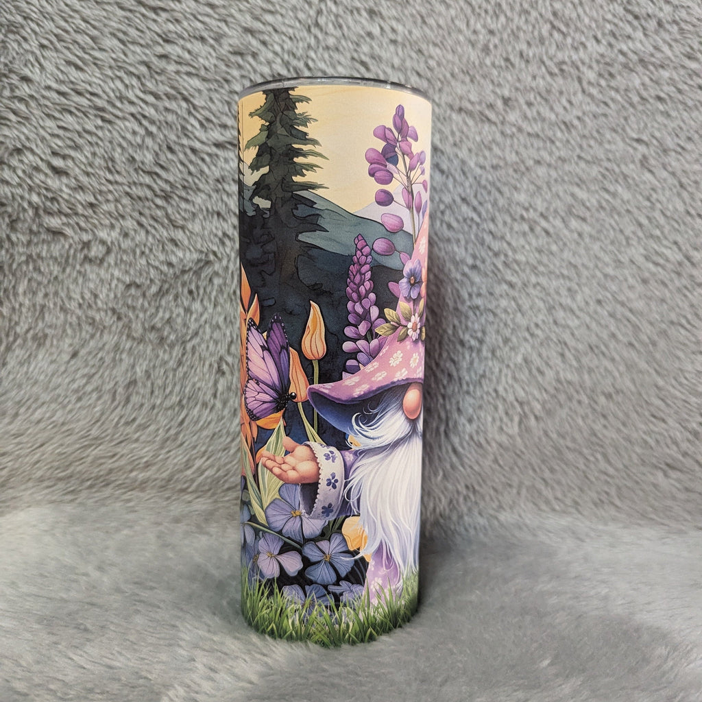Lavender Flower Gnome Tumbler 20oz With Reusable Straw, Can Be Personalized