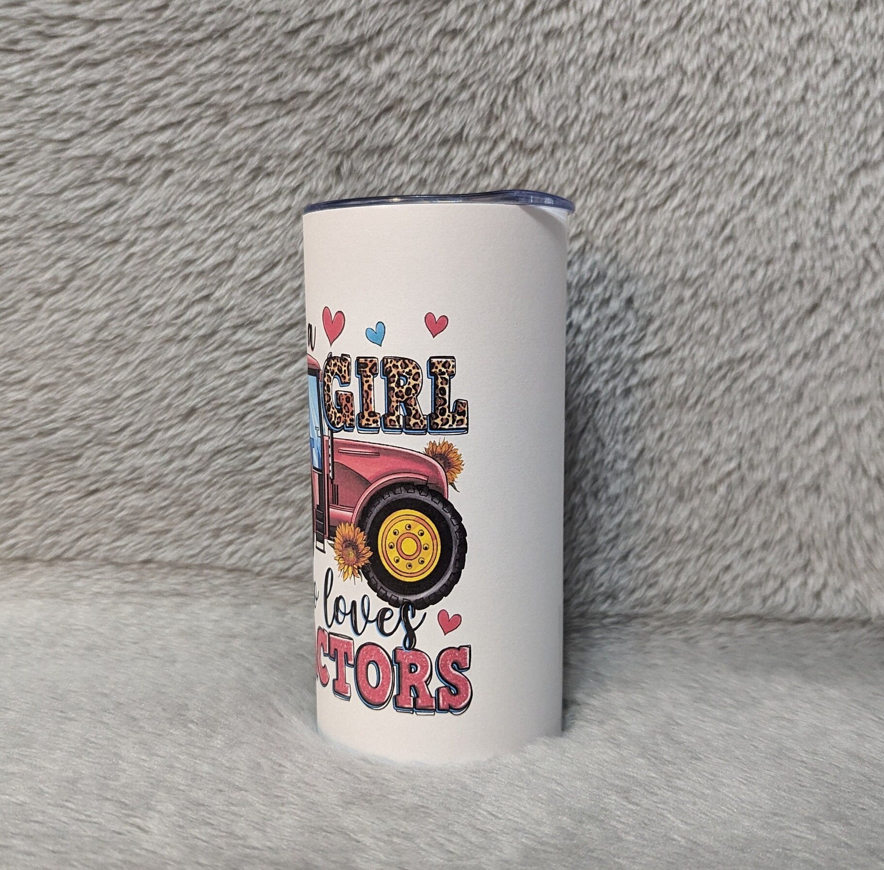 Just A Girl Who Loves Tractors Kids Tumbler 15oz With Reusable Straw, Can Be Personalized