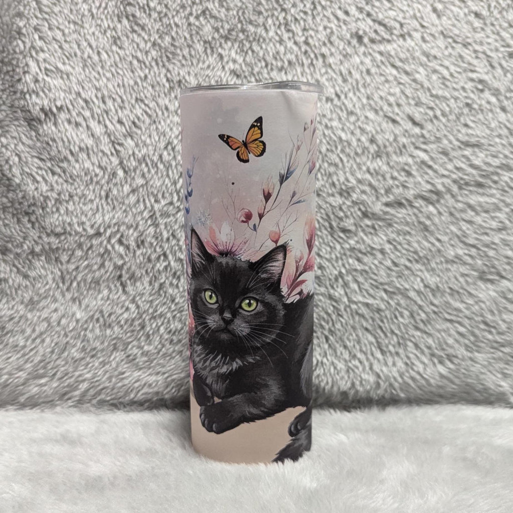Black Kitten Tumbler 20oz With Reusable Straw, Can Be Personalized