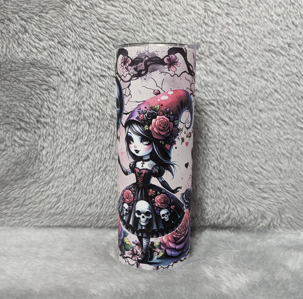 Gothic Halloween Girl Tumbler 20oz With Reusable Straw, Can Be Personalized