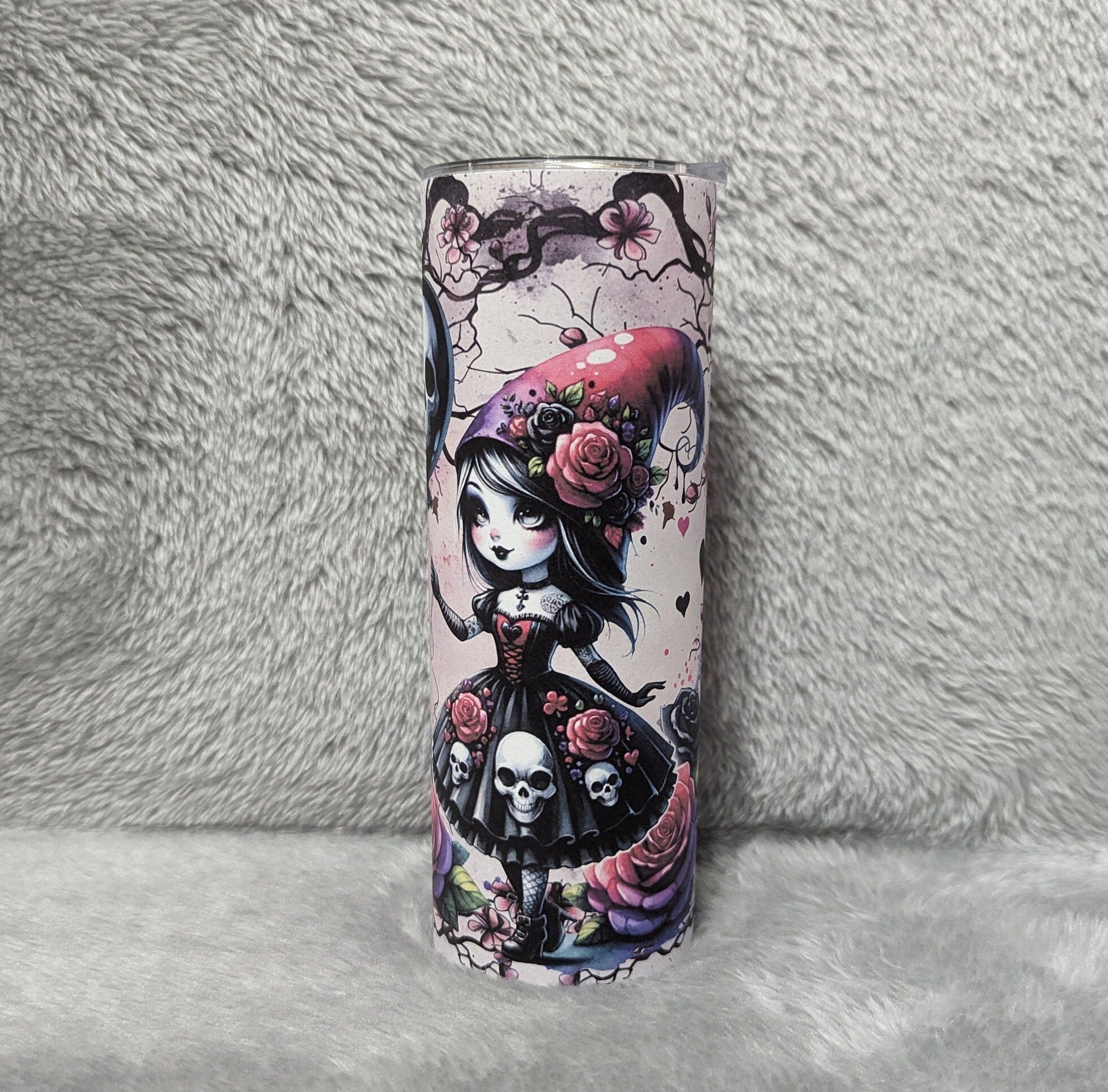 Gothic Halloween Girl Tumbler 20oz With Reusable Straw, Can Be Personalized