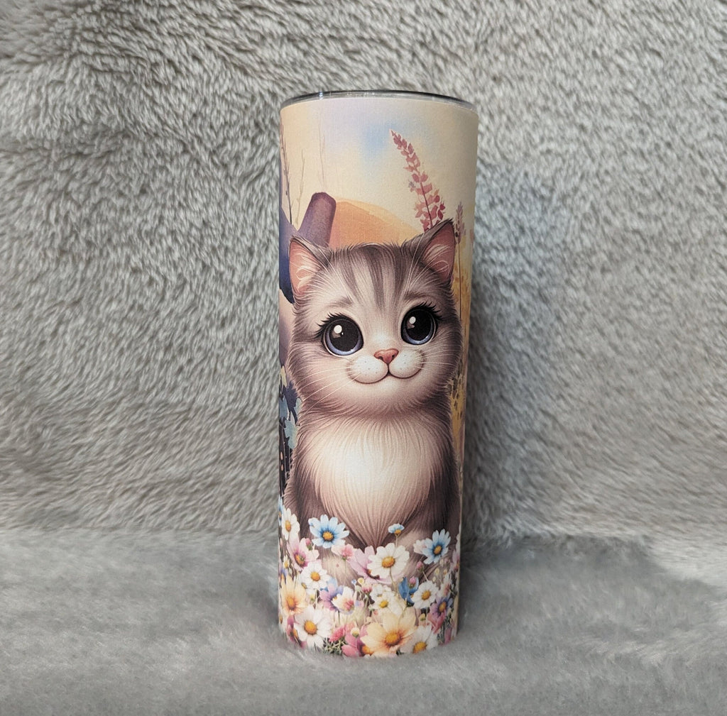 Cat Tumbler 20oz With Reusable Straw, Can Be Personalized