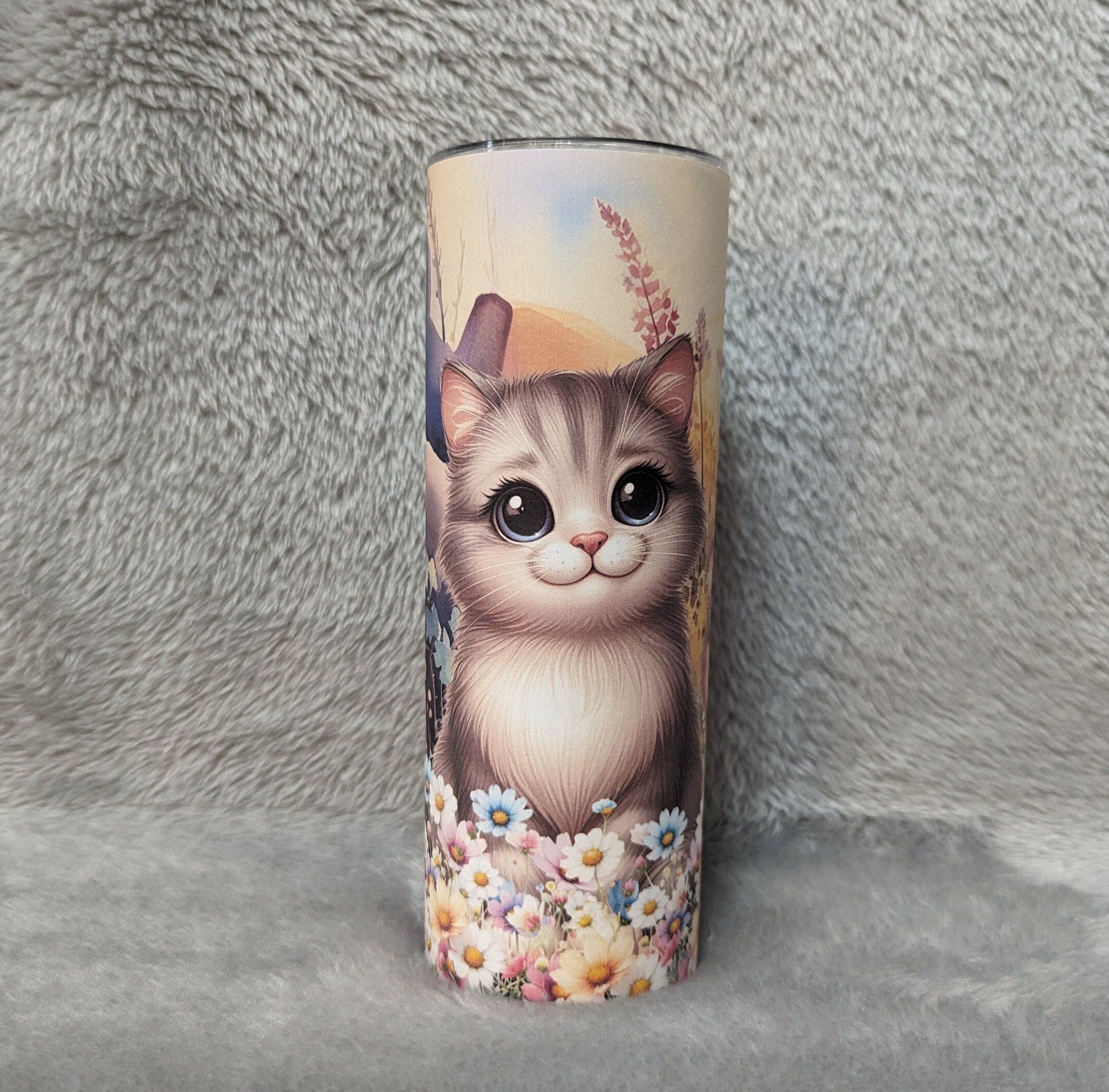 Cat Tumbler 20oz With Reusable Straw, Can Be Personalized
