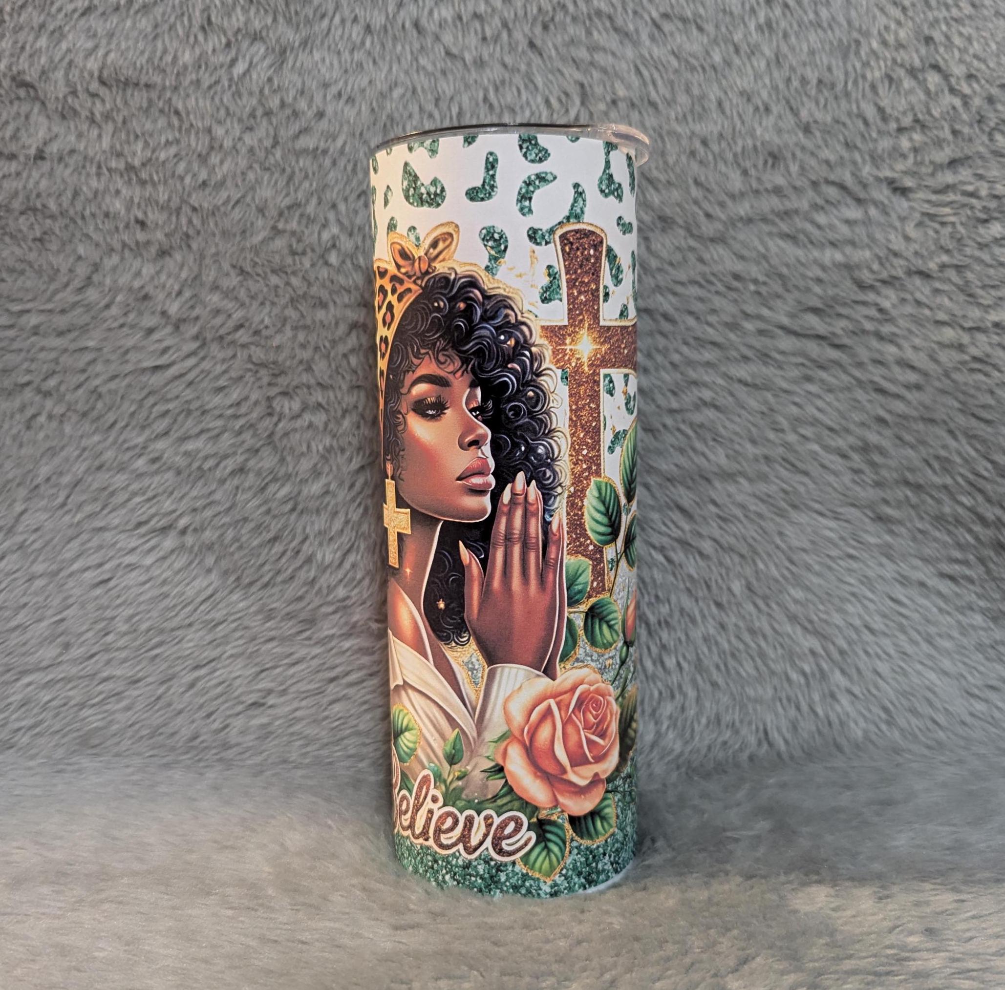 Religious Girl Tumbler 20oz With Reusable Straw, Can Be Personalized