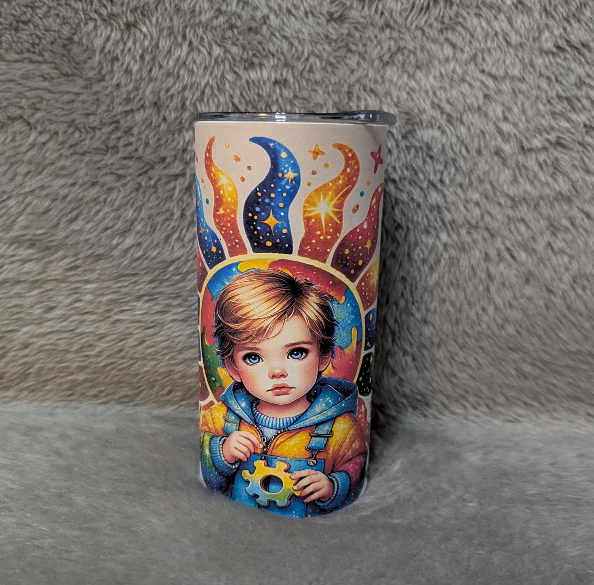 Autism Awareness Tumbler With A Cute Boy 15oz With Reusable Straw, Can Be Personalized