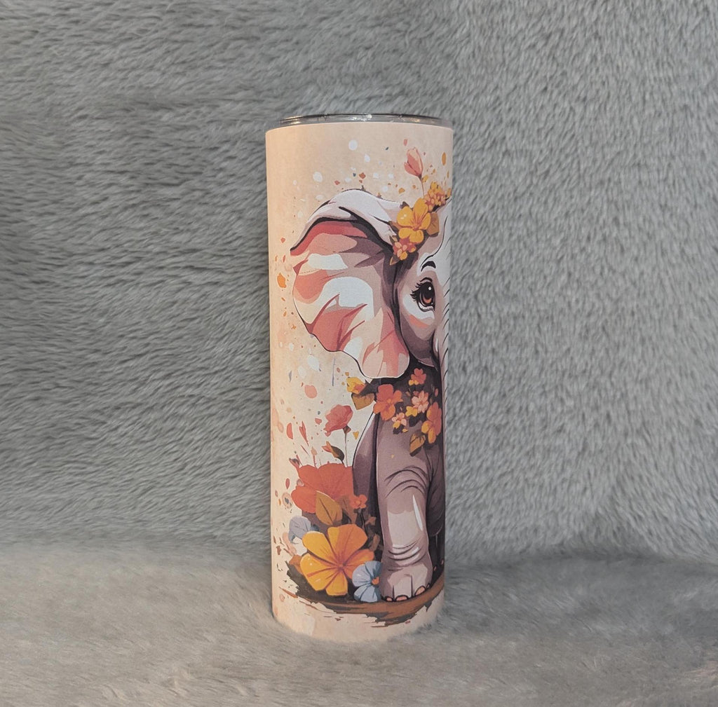 Baby Elephant Tumbler 20oz With Reusable Straw, Can Be Personalized