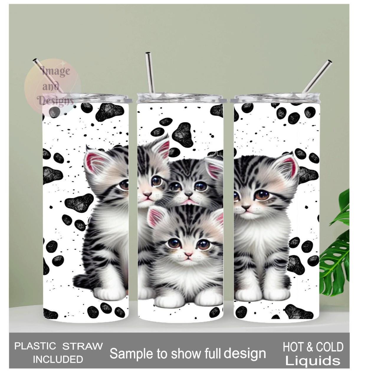 Cute Kitten Tumbler 20oz With Reusable Straw, Can Be Personalized
