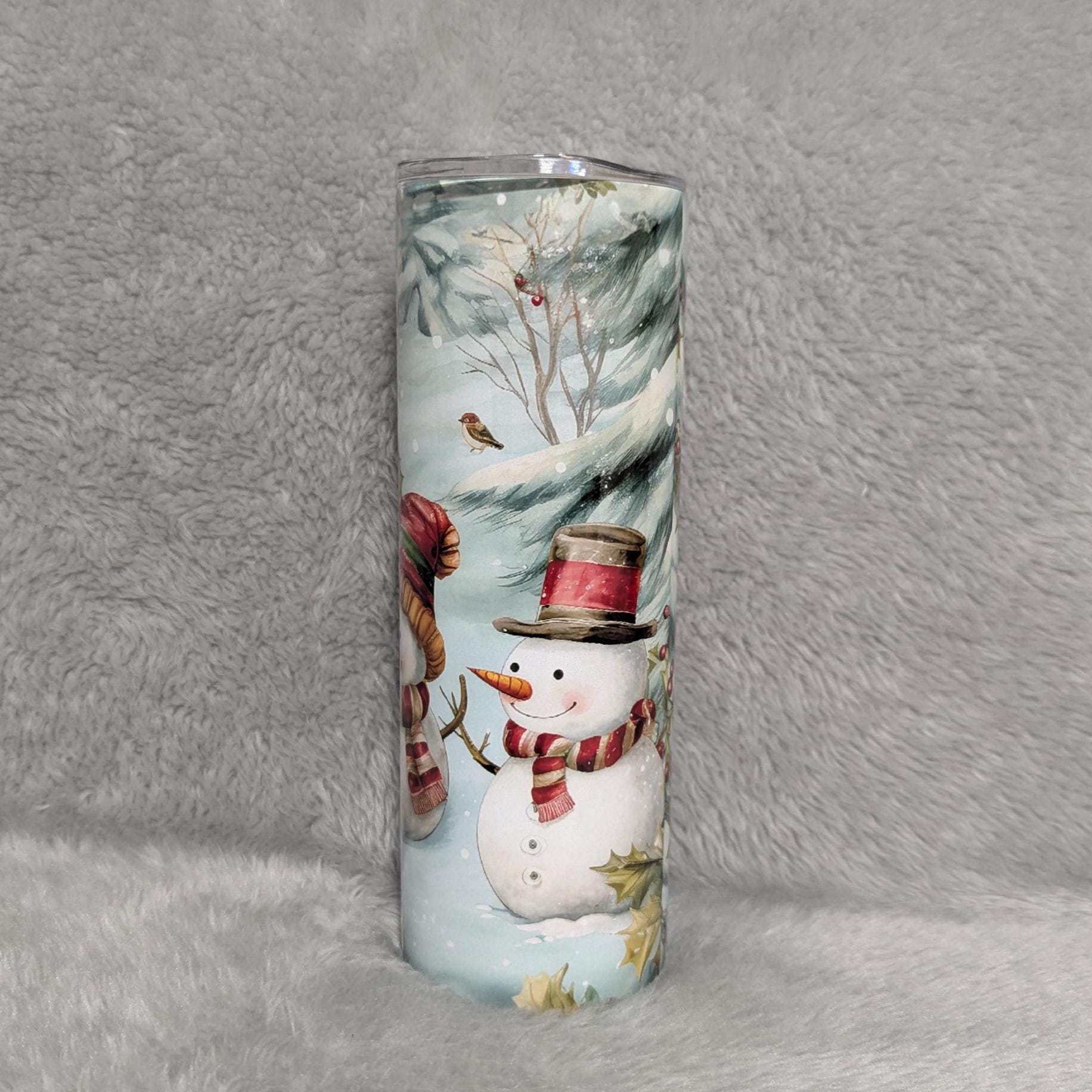 Festive Snowman Tumbler 20oz With Reusable Straw, Can Be Personalized
