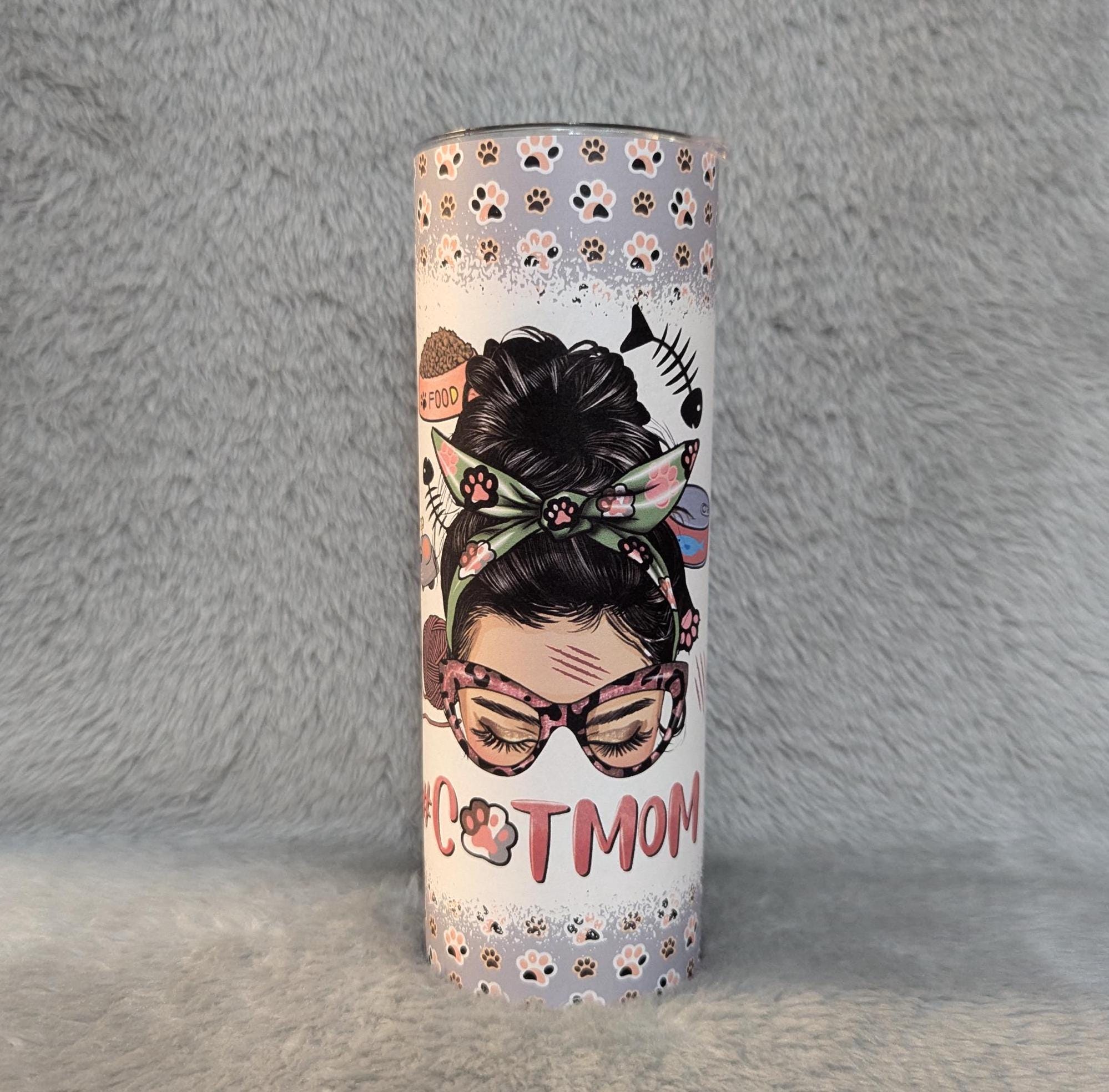 Cat Mom Tumbler 20oz With Reusable Straw, Can Be Personalized