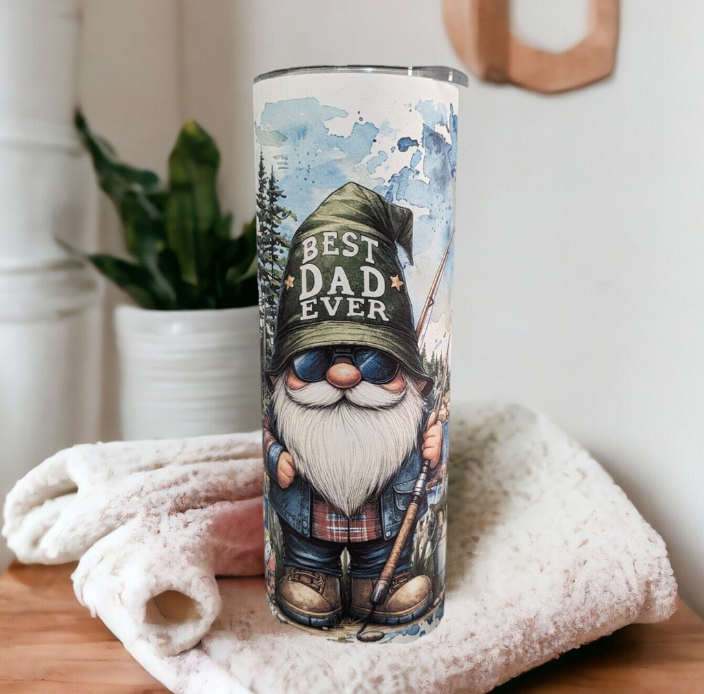 Best Dad Ever Fishing Gnome Tumbler 20oz With Reusable Straw, Can Be Personalized
