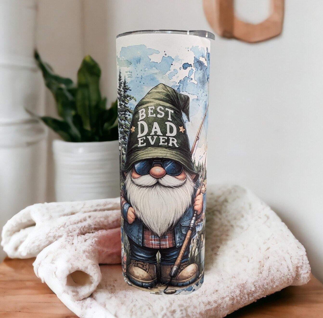 Best Dad Ever Fishing Gnome Tumbler 20oz With Reusable Straw, Can Be Personalized