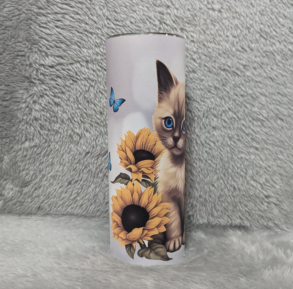 Siamese Kitten Tumbler 20oz With Reusable Straw, Can Be Personalized