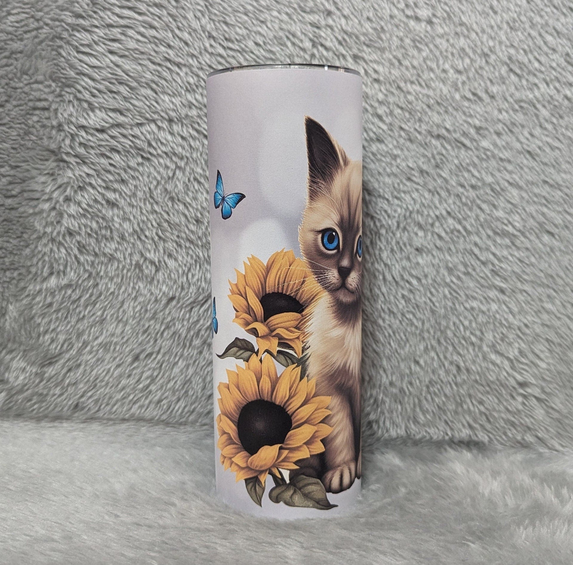 Siamese Kitten Tumbler 20oz With Reusable Straw, Can Be Personalized