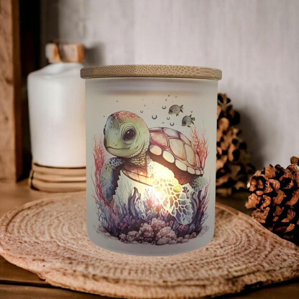 Sea Turtle Candle Holder With A Battery Operated Flickering Tea Light