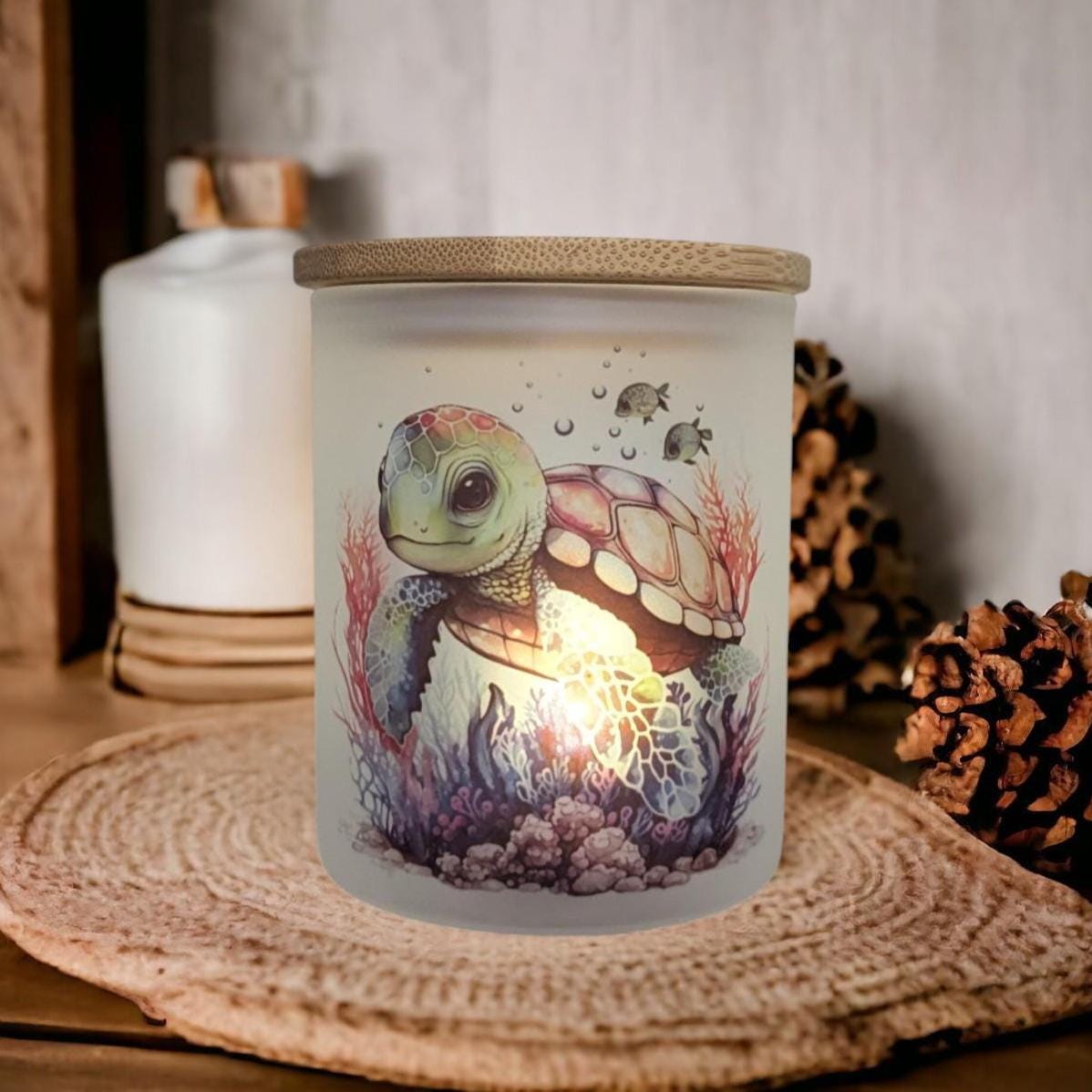 Sea Turtle Candle Holder With A Battery Operated Flickering Tea Light