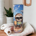 Colorful Beach Sloth Tumbler 20oz With Reusable Straw, Can Be Personalized