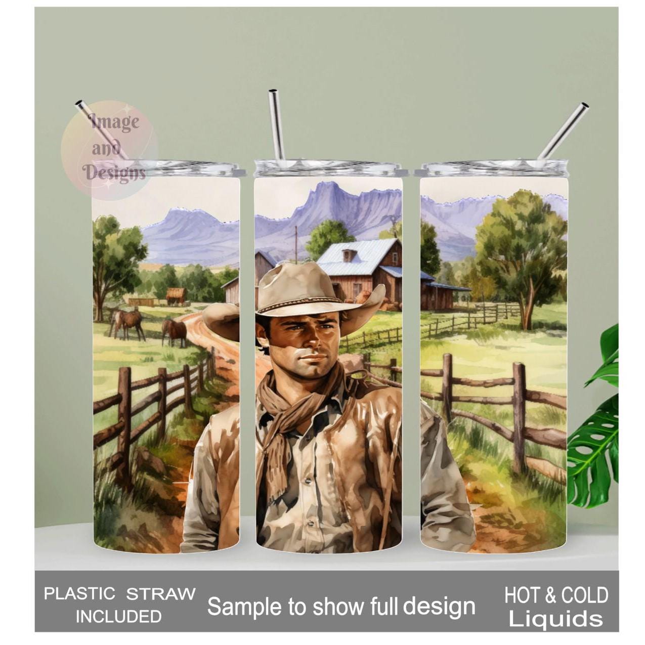 Cowboy Tumbler 20oz With Reusable Straw, Can Be Personalized