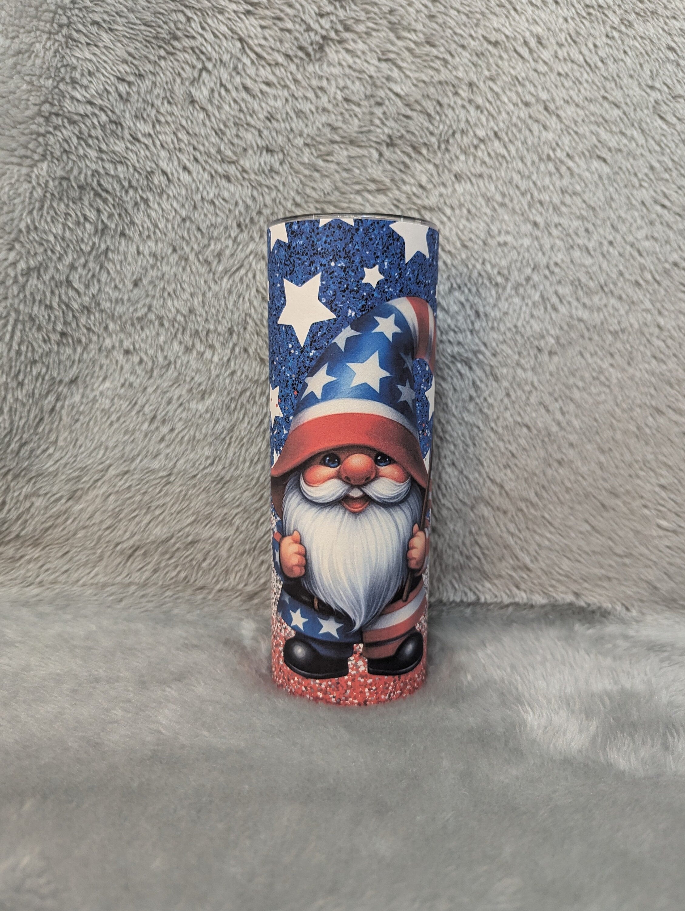 Patriotic Gnome Tumbler 20oz With Reusable Straw, Can Be Personalized