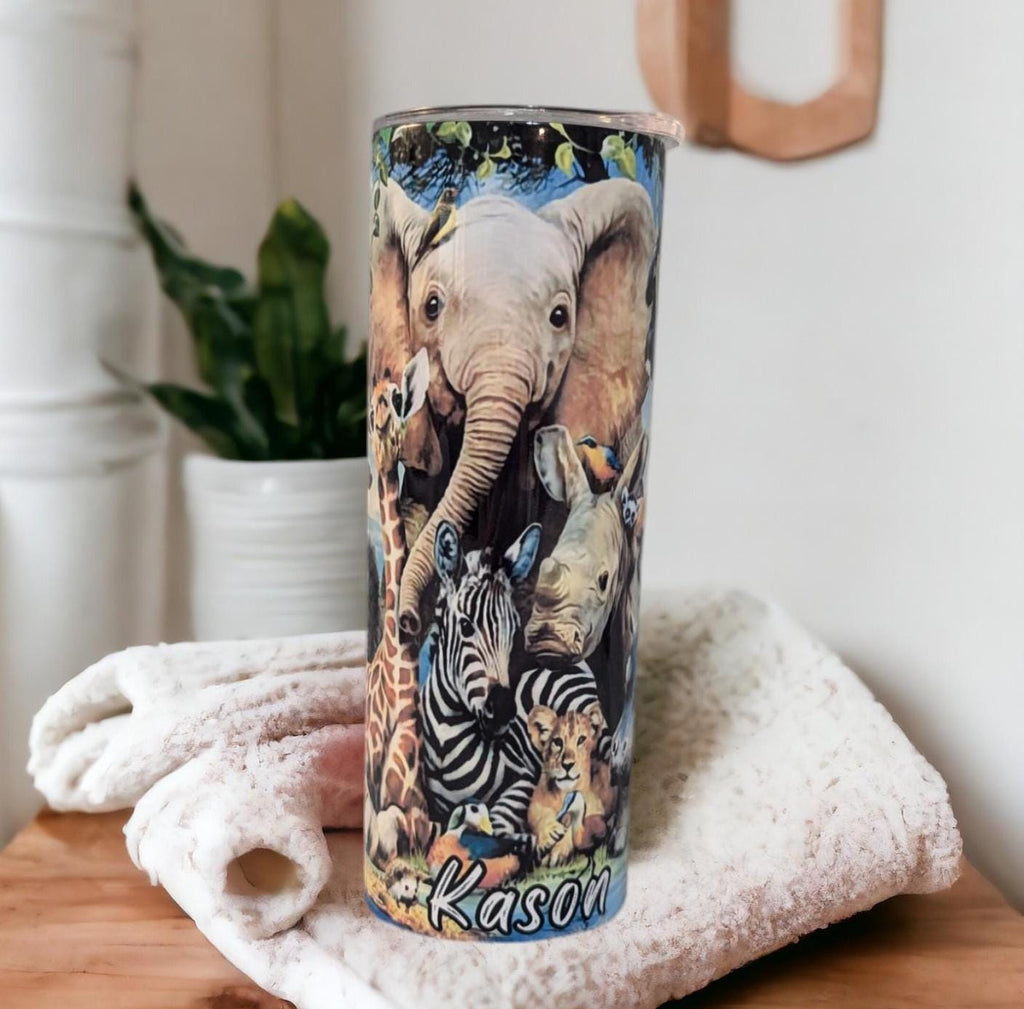Jungle Animals Tumbler 20oz With Reusable Straw, Can Be Personalized