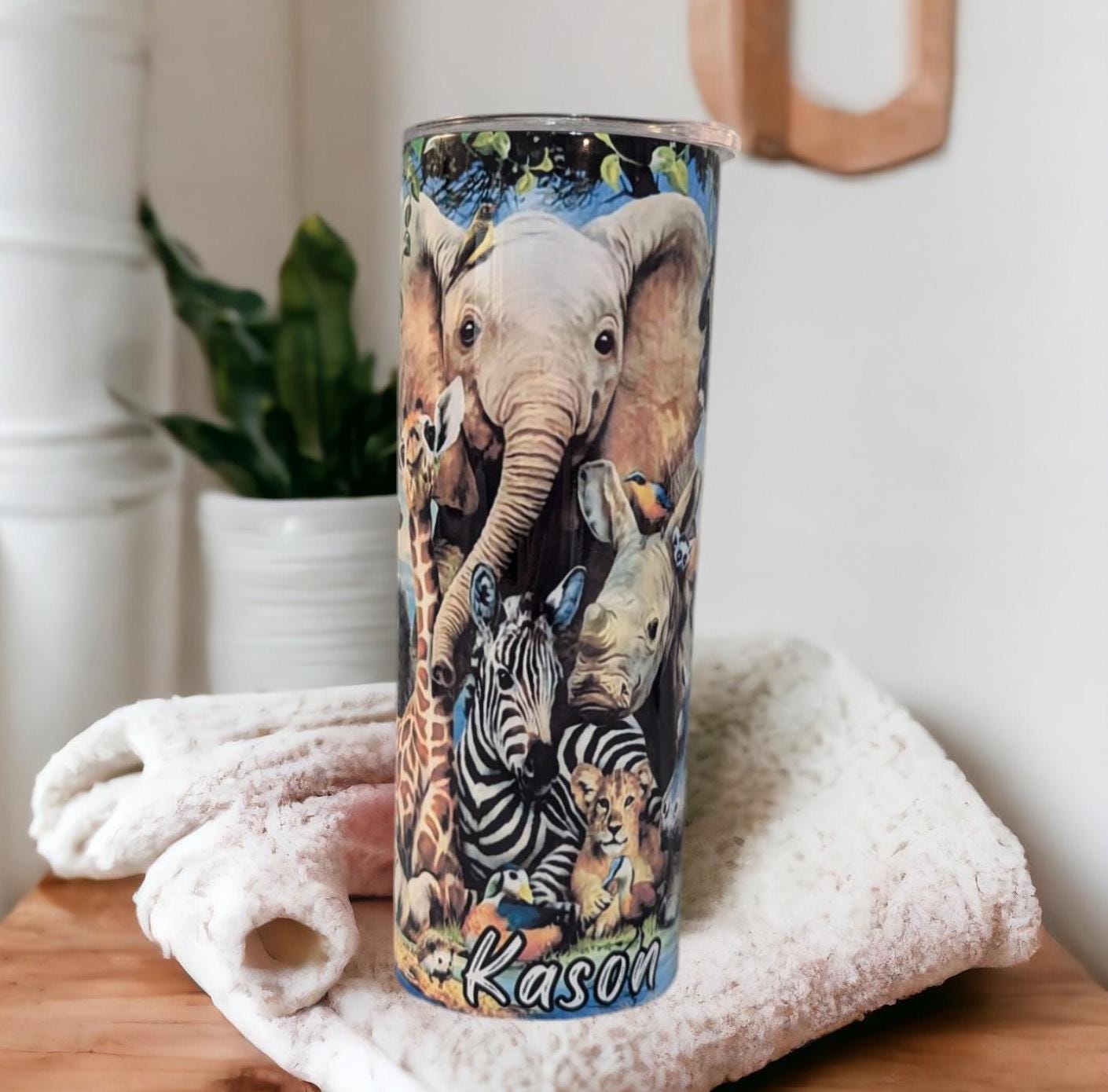 Jungle Animals Tumbler 20oz With Reusable Straw, Can Be Personalized