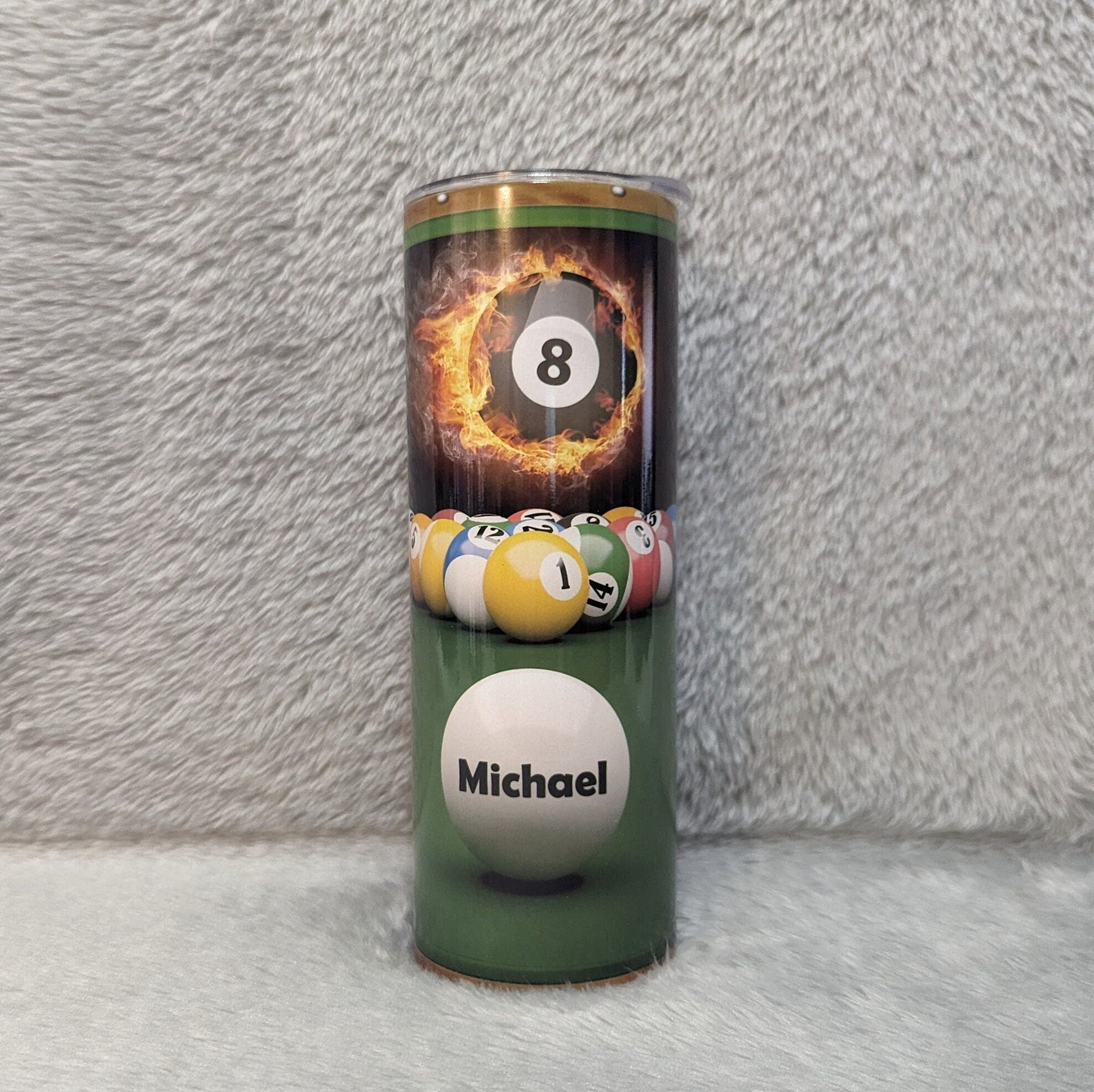 Pool Ball Billiards Tumbler 20oz With Reusable Straw, Can Be Personalized