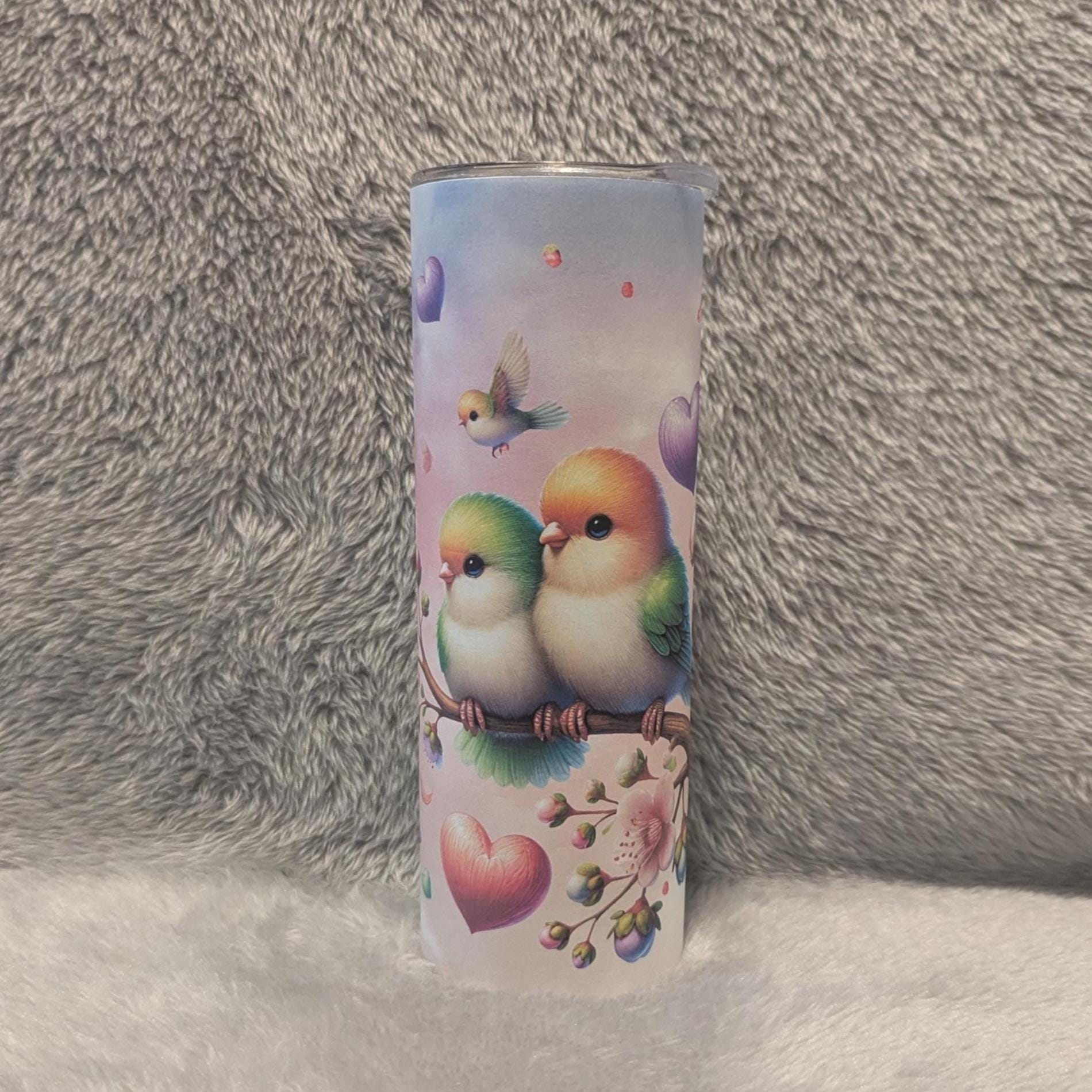Pretty Lovebird Tumbler 20oz With Reusable Straw, Can Be Personalized