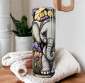 Adorable Baby Elephant Tumbler with Stained Glass Design 20oz With Reusable Straw, Can Be Personalized
