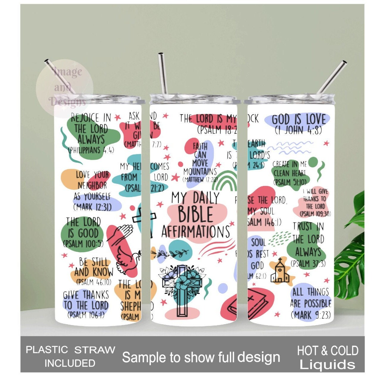 My Daily Bible Affirmations Tumbler 20oz With Reusable Straw