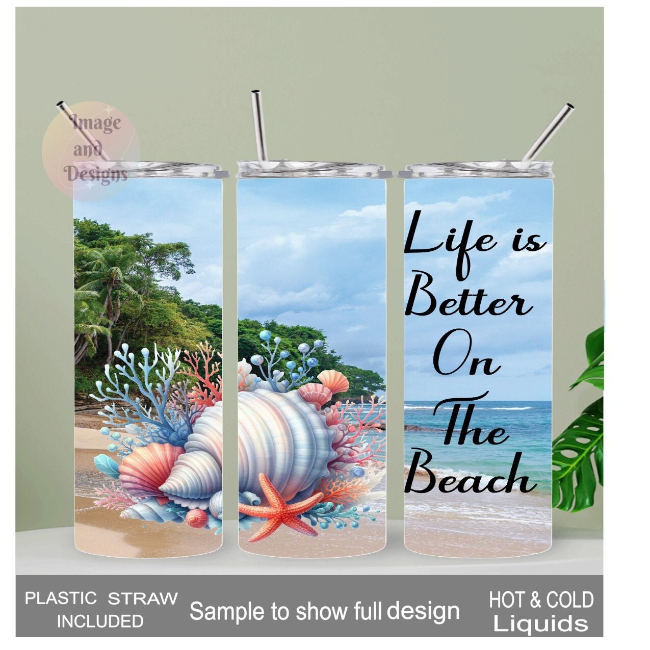 Life Is Better On The Beach Beach Tumbler 20oz With Reusable Straw, Can Be Personalized