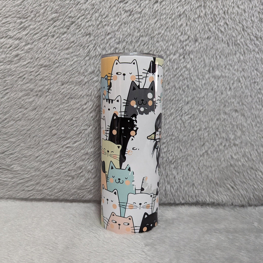 Cat Mom Tumbler 20oz With Reusable Straw, Can Be Personalized