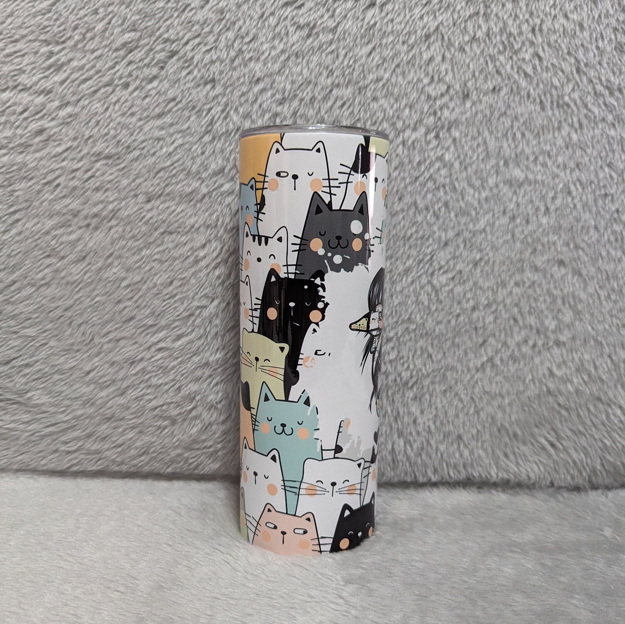Cat Mom Tumbler 20oz With Reusable Straw, Can Be Personalized