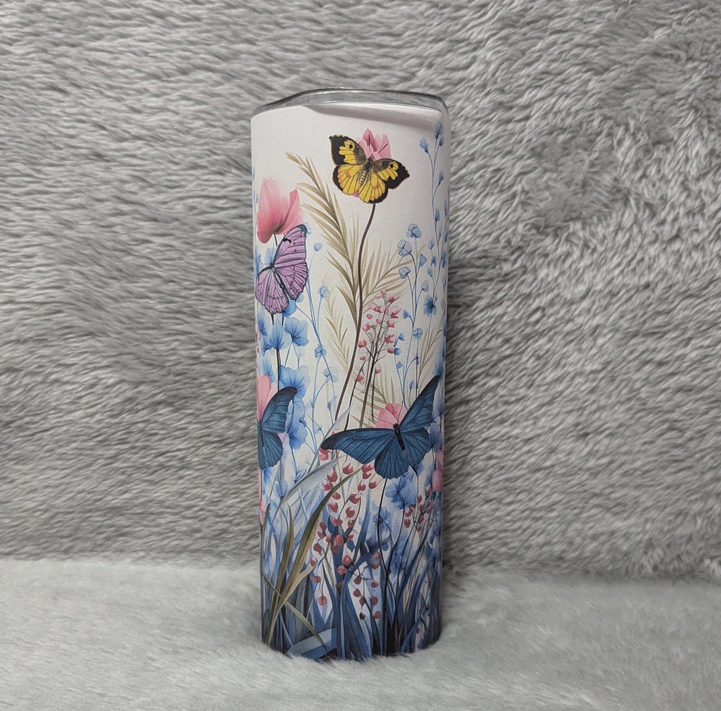 Pretty Butterfly Tumbler 20oz With Reusable Straw, Can Be Personalized
