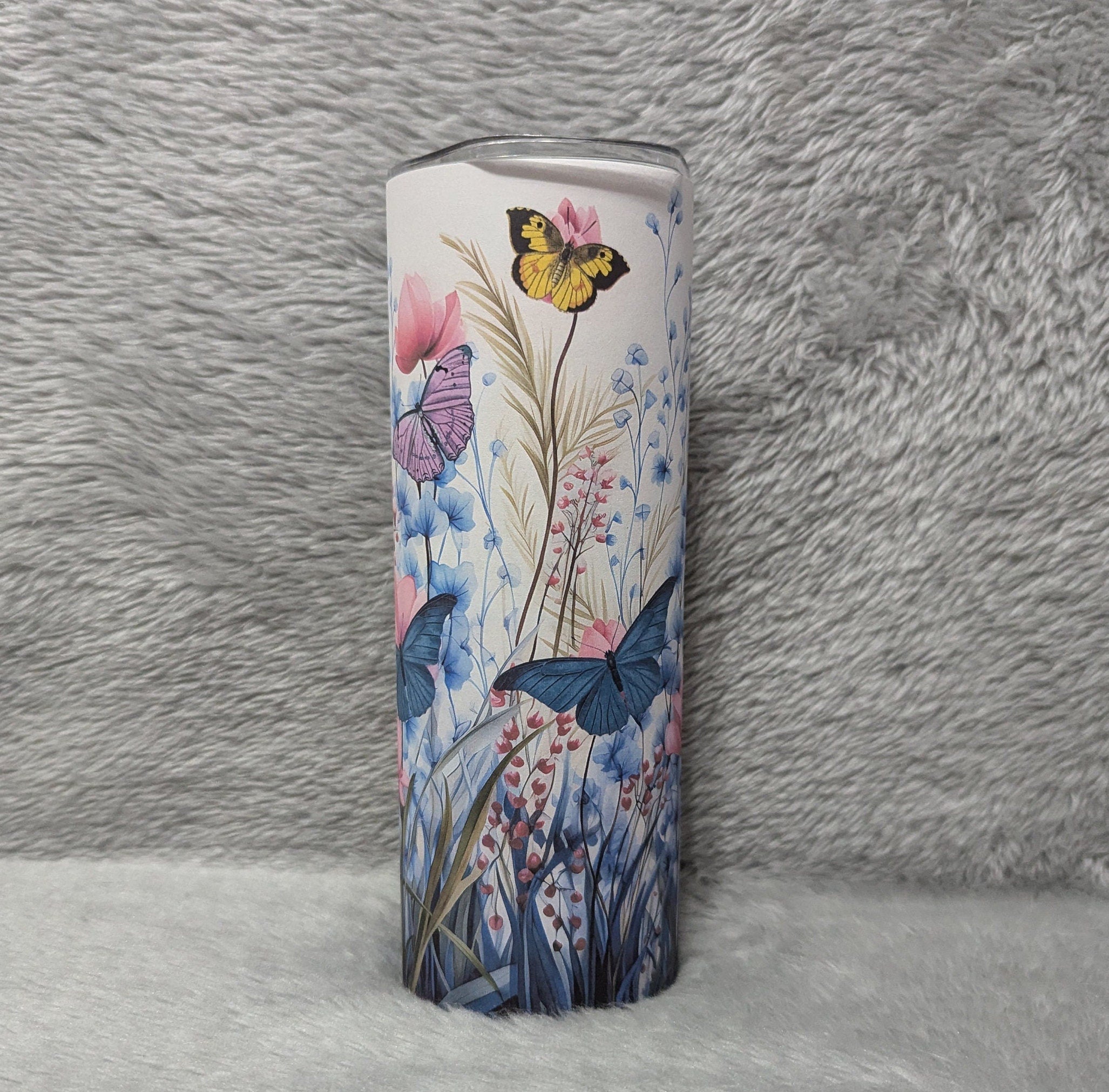 Pretty Butterfly Tumbler 20oz With Reusable Straw, Can Be Personalized