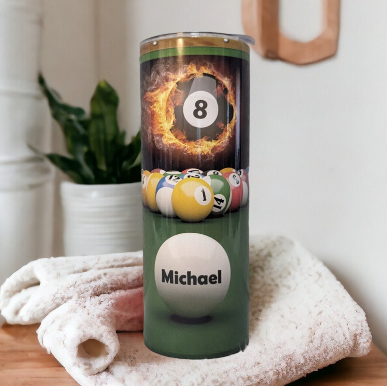 Pool Ball Billiards Tumbler 20oz With Reusable Straw, Can Be Personalized