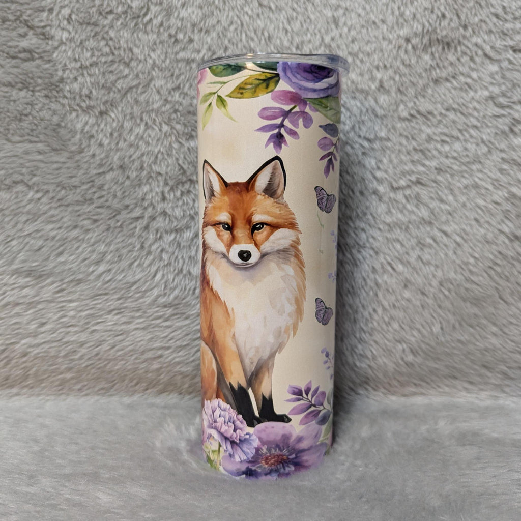 Floral Fox Tumbler 20oz With Reusable Straw, Can Be Personalized
