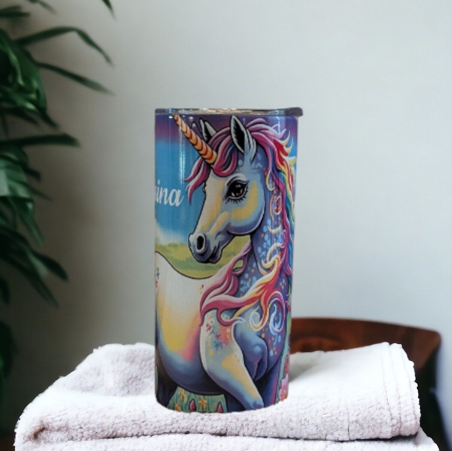 Kids Pretty Unicorn Tumbler 15oz With Reusable Straw, Can Be Personalized