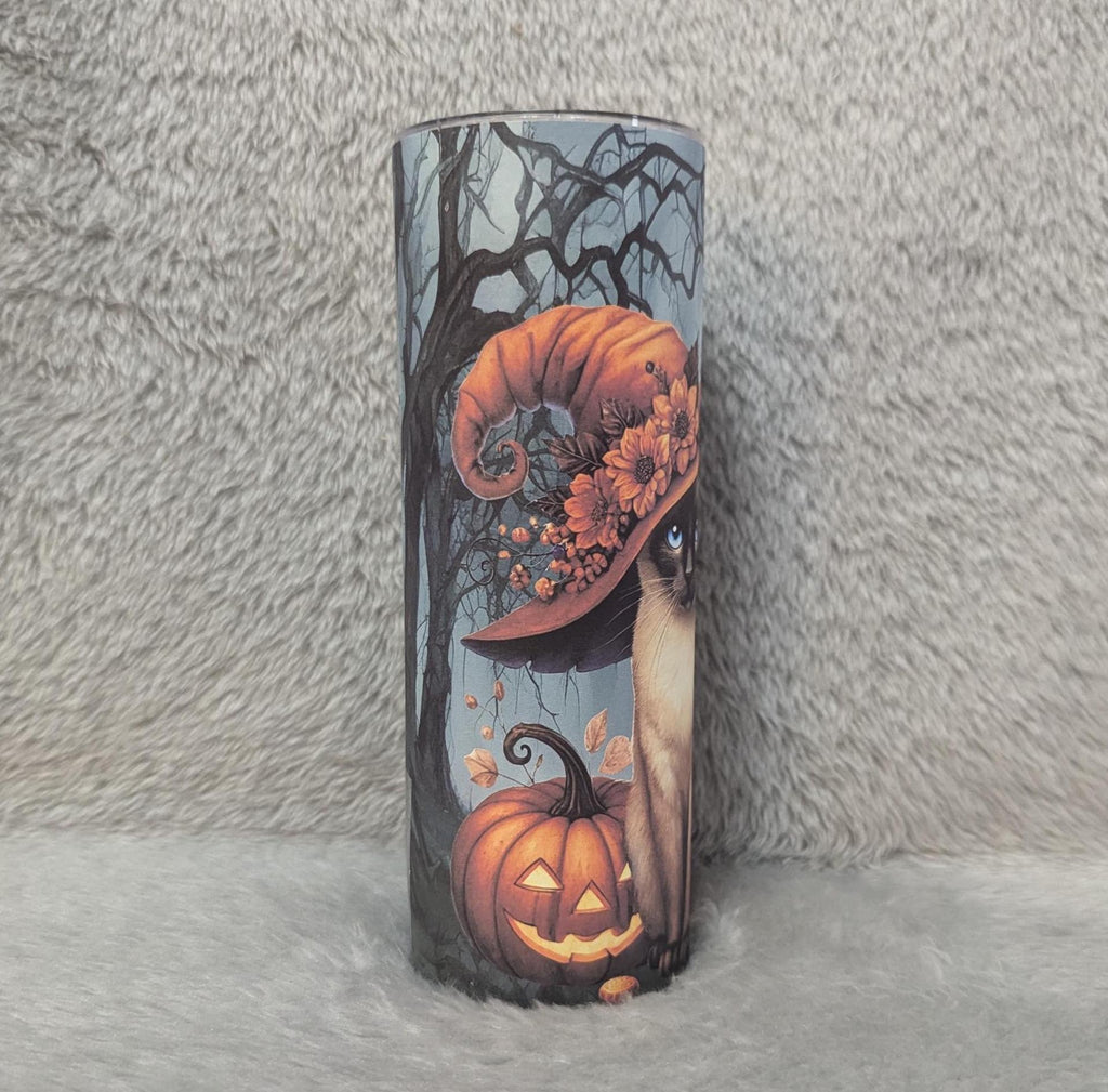Happy Halloween Cat Tumbler 20oz With Reusable Straw, Can Be Personalized