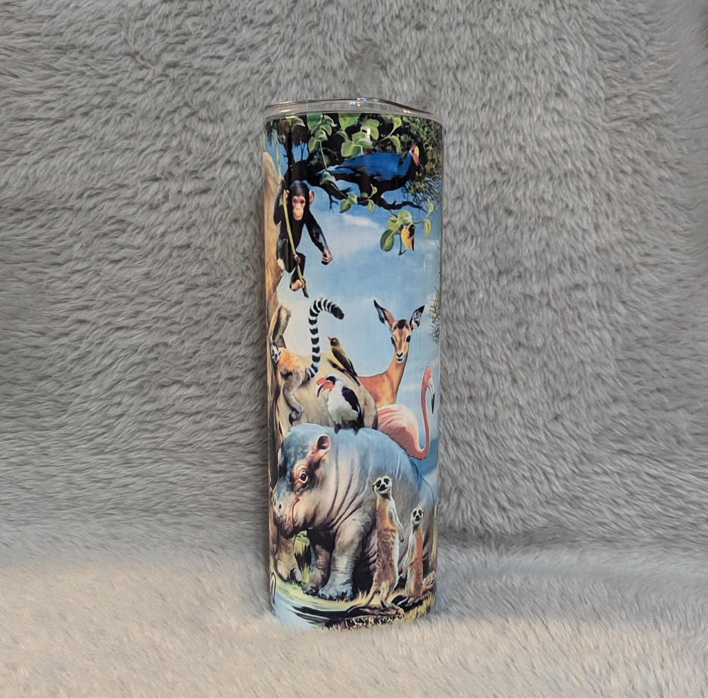 Jungle Animals Tumbler 20oz With Reusable Straw, Can Be Personalized