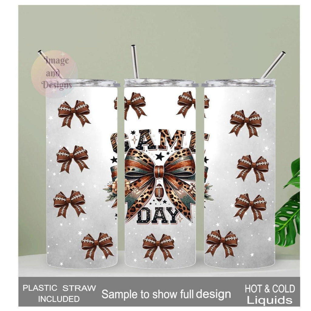 Football Game Day Tumbler 20oz With Reusable Straw
