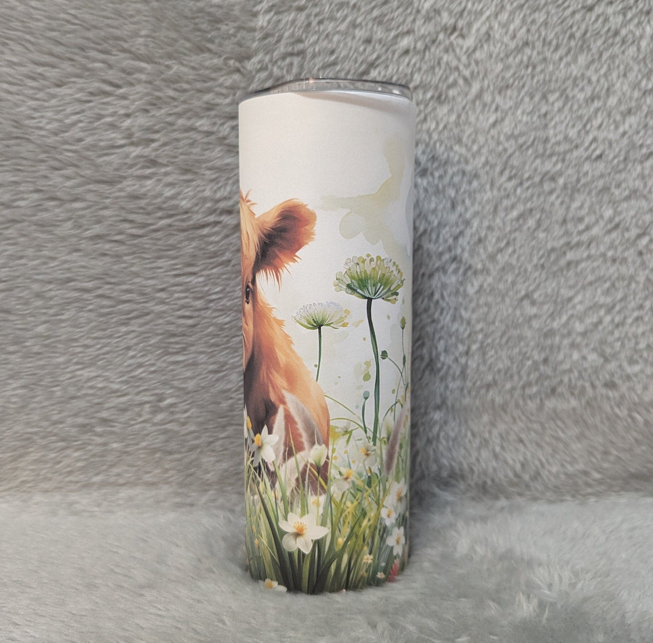 Adorable Highland Cow Calf Tumbler 20oz With Reusable Straw, Can Be Personalized