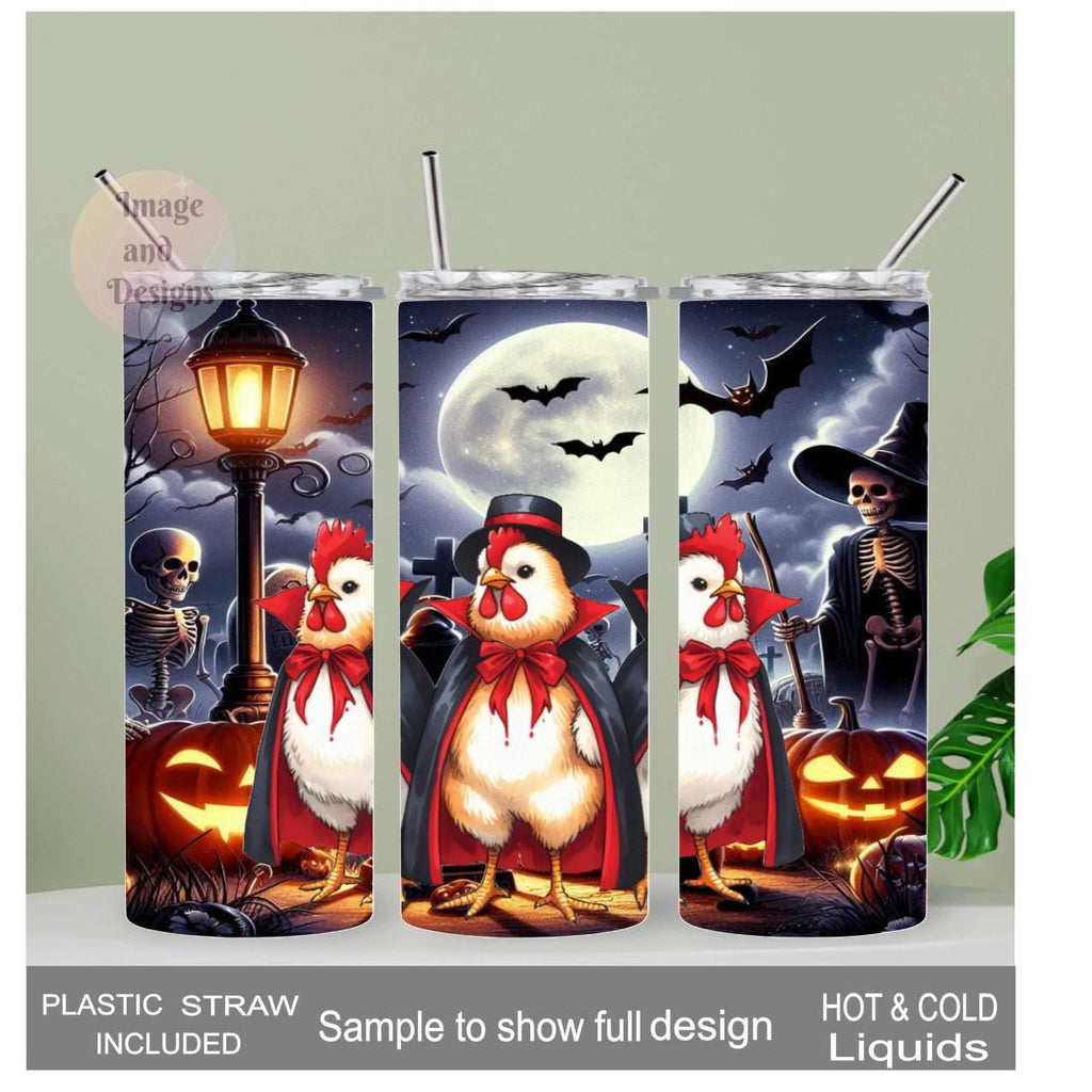 Halloween Chicken Tumbler 20oz With Reusable Straw, Can Be Personalized
