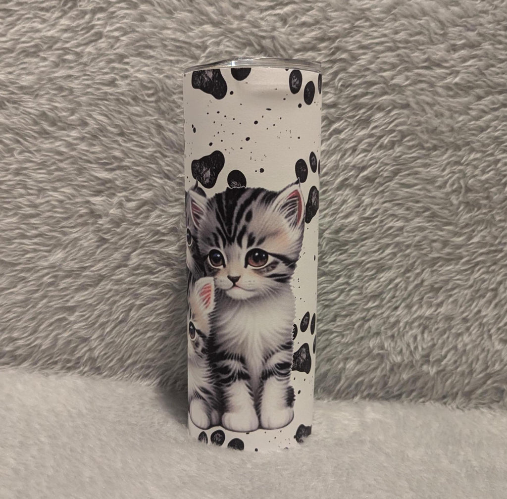 Cute Kitten Tumbler 20oz With Reusable Straw, Can Be Personalized