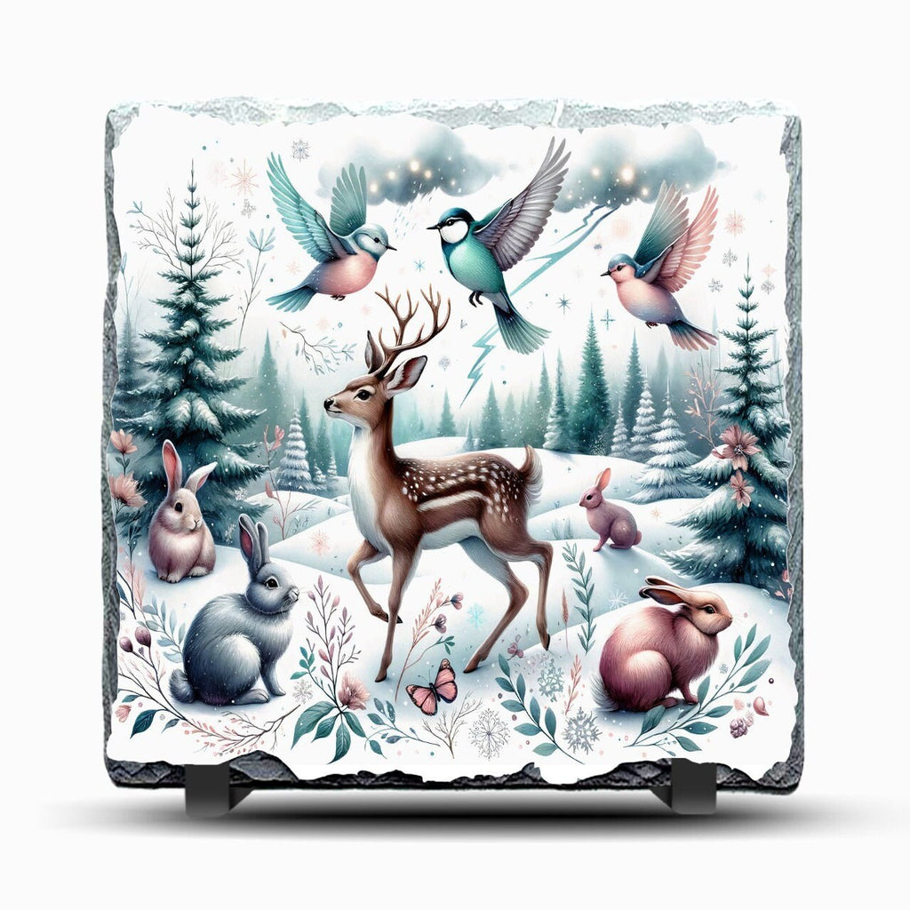 Slate Deer Picture With A buck and Other Wildlife Includes Display Legs