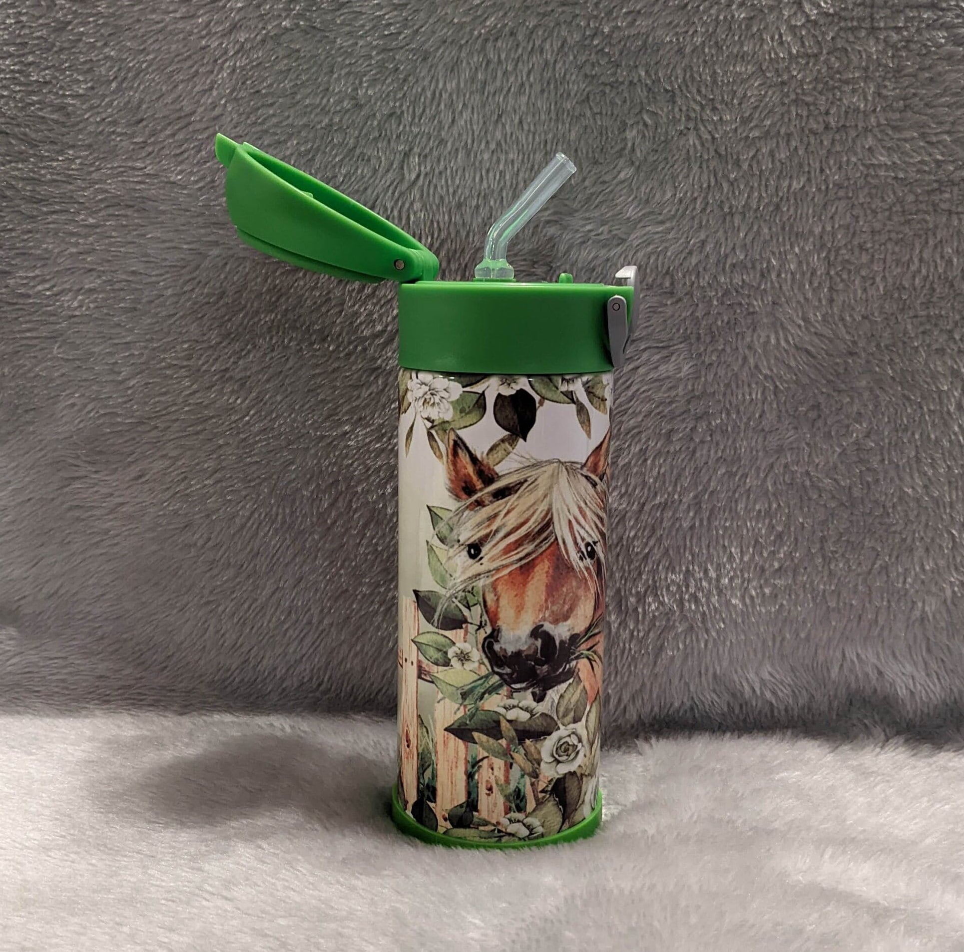 Kids Horse Water Bottle 12oz With Reusable Straw Can Be Personalized