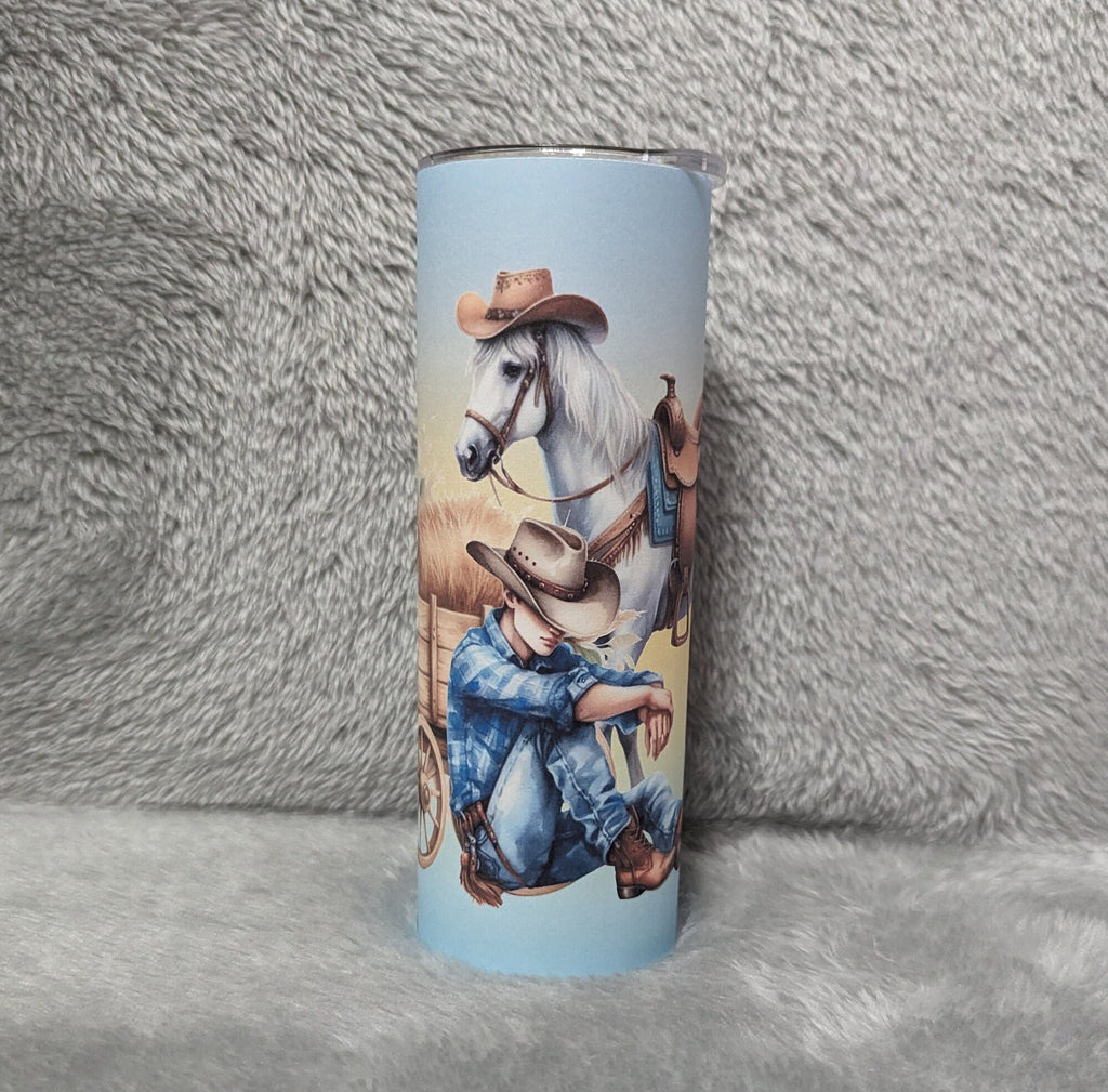 Cowboy Tumbler 20oz With Reusable Straw, Can Be Personalized